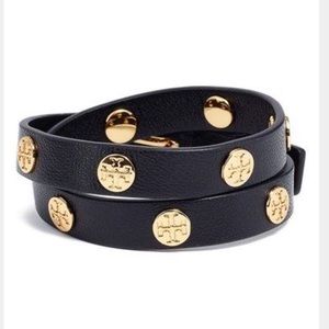 Tory Burch Double Wrap Logo Stud Bracelet Navy